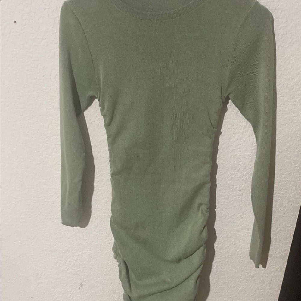 Green Long Sleeve Ruched Dress adjustable strings